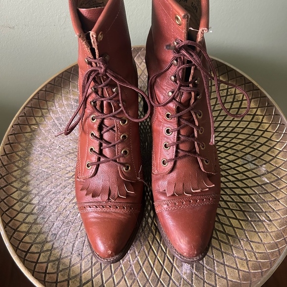 Women's Brown Leather Lace-Up Boots - Picture 3 of 8